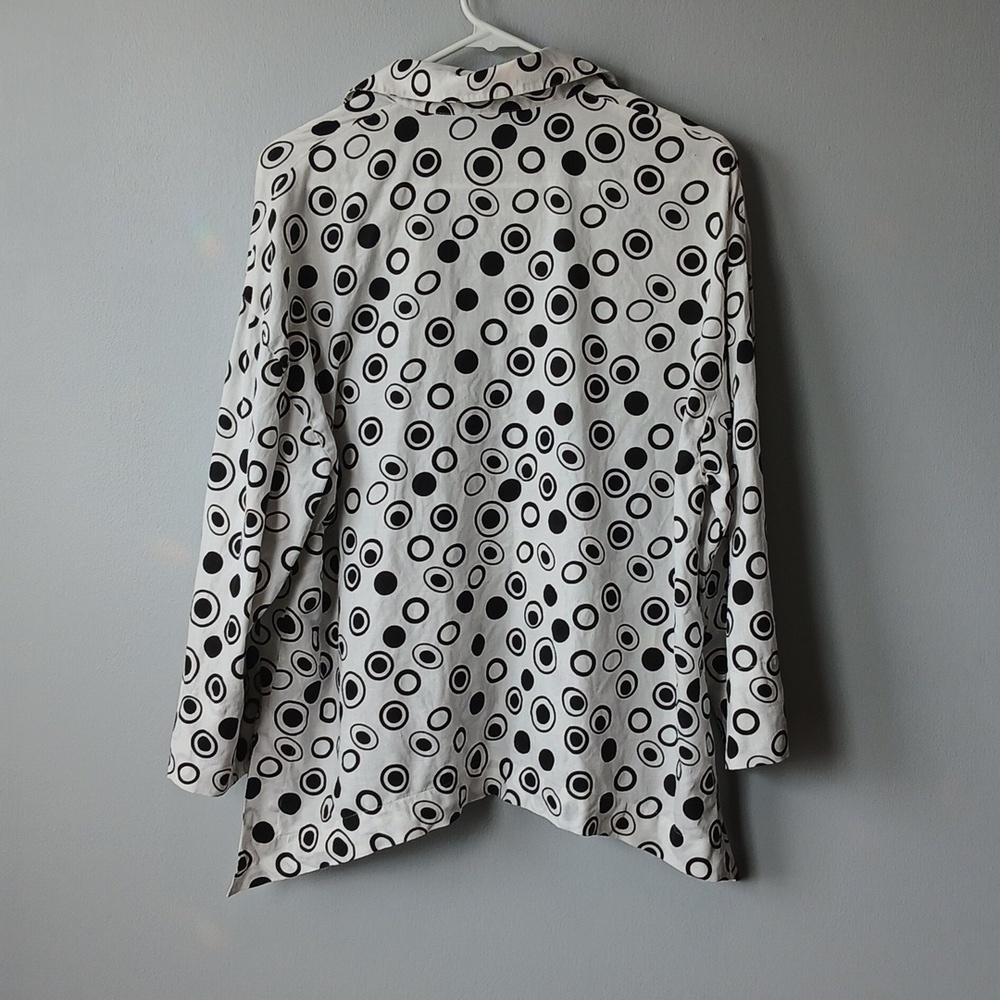 Courtney Washington Linen Black and White Polka Dot Blouse Womens Medium - Picture 7 of 7